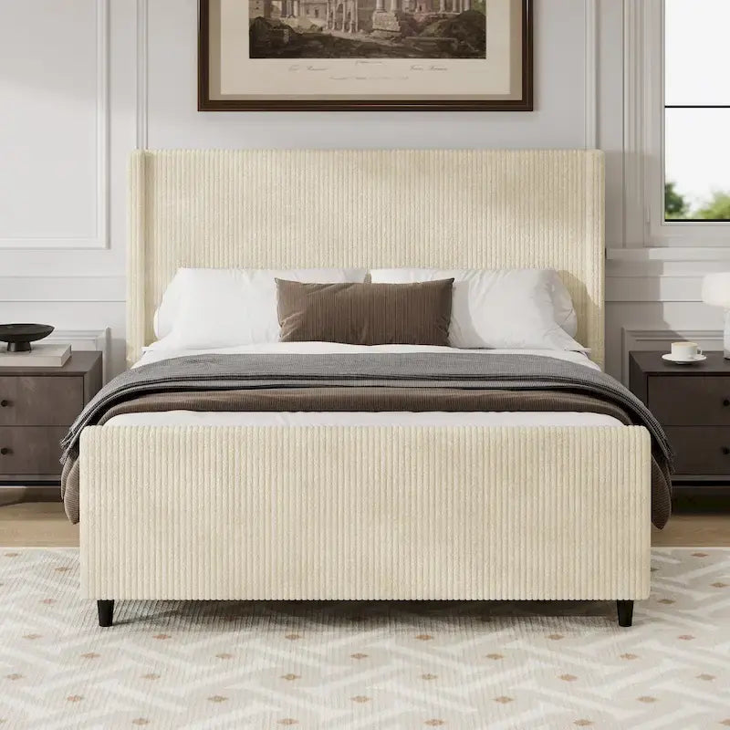 Corduroy Upholstered Bed with High Headboard by Harper&Bright Designs