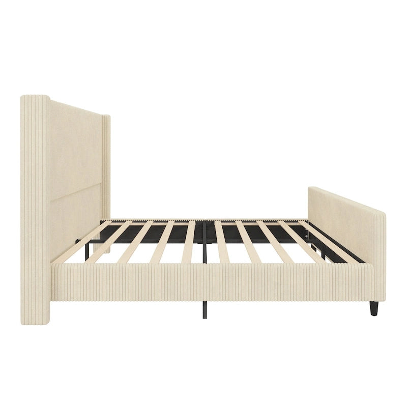Corduroy Upholstered Bed with High Headboard by Harper&Bright Designs