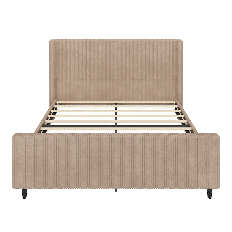 Corduroy Upholstered Bed with High Headboard by Harper&Bright Designs
