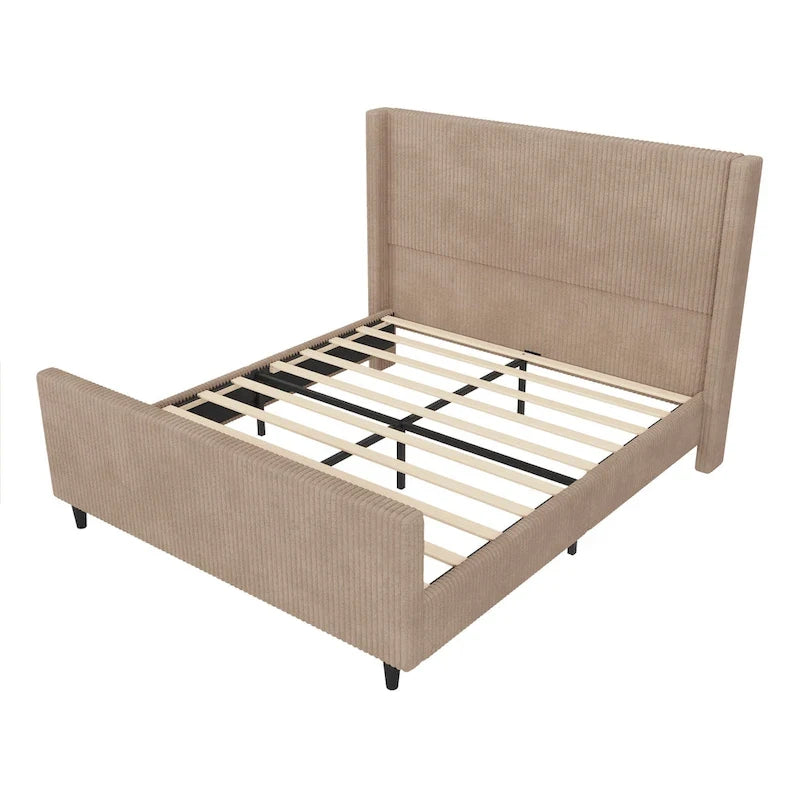 Corduroy Upholstered Bed with High Headboard by Harper&Bright Designs