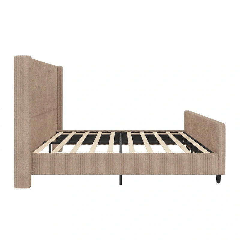 Corduroy Upholstered Bed with High Headboard by Harper&Bright Designs