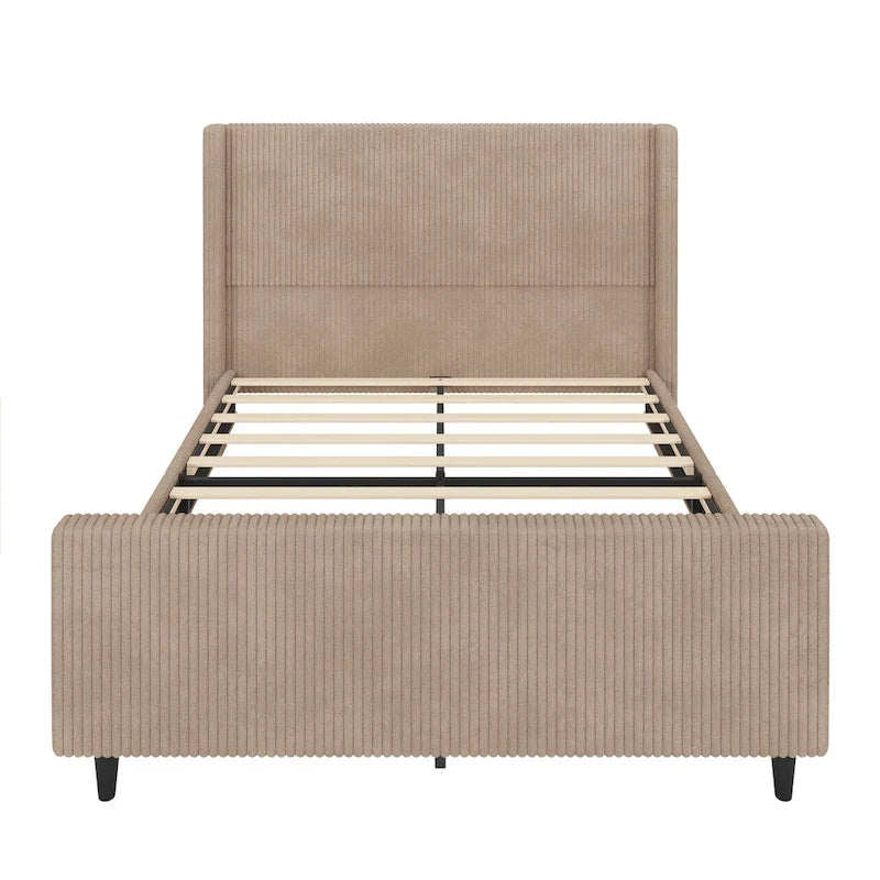 Corduroy Upholstered Bed with High Headboard by Harper&Bright Designs