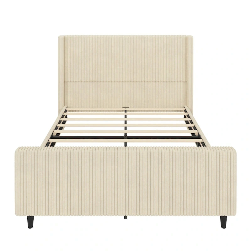 Corduroy Upholstered Bed with High Headboard by Harper&Bright Designs