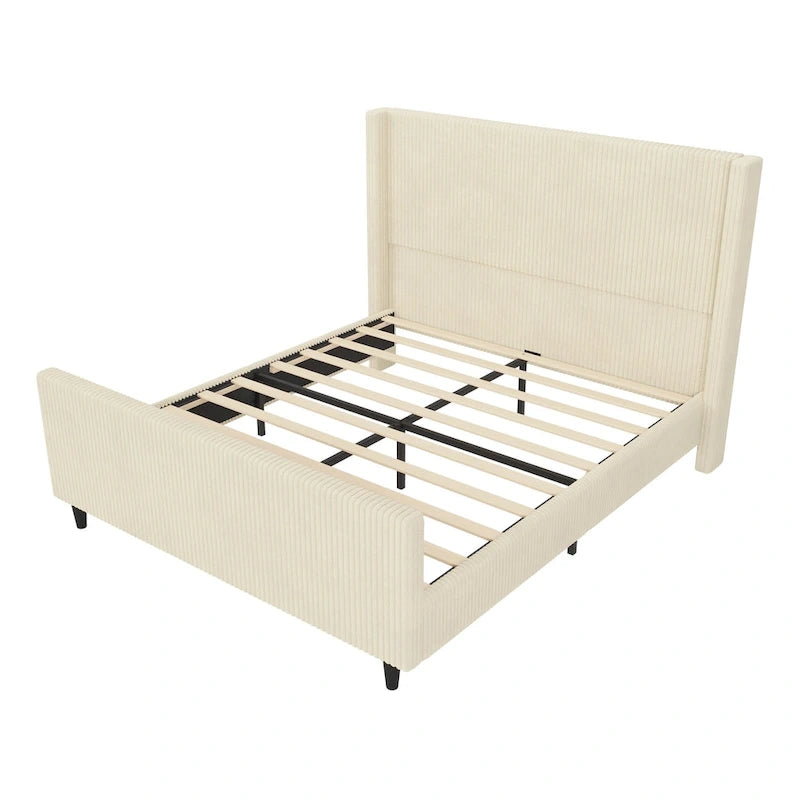 Corduroy Upholstered Bed with High Headboard by Harper&Bright Designs