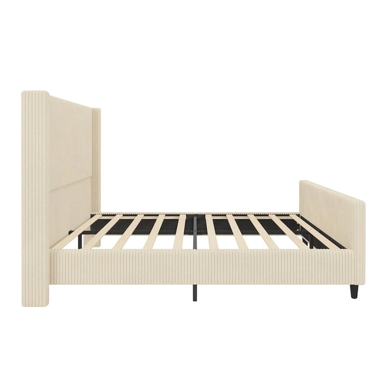 Corduroy Upholstered Bed with High Headboard by Harper&Bright Designs