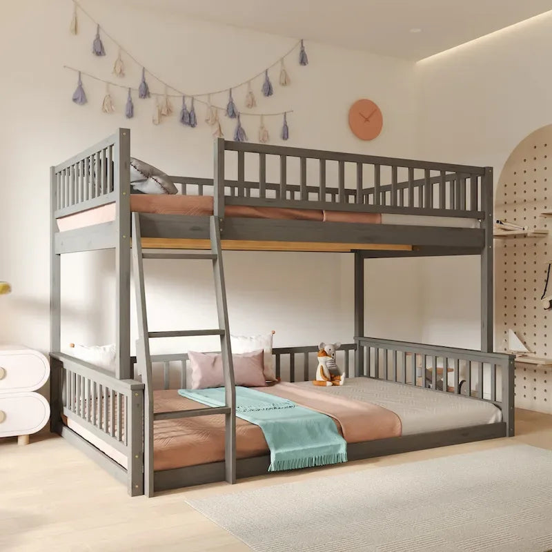 Full XL over Queen Bunk Bed with Ladder and Guardrails