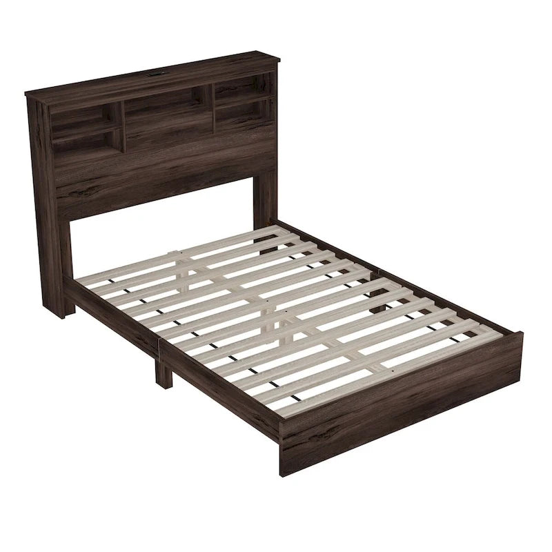 4-Pieces Bedroom Sets Queen Size Wooden Bed with 2 Nightstands and 1 Dresser