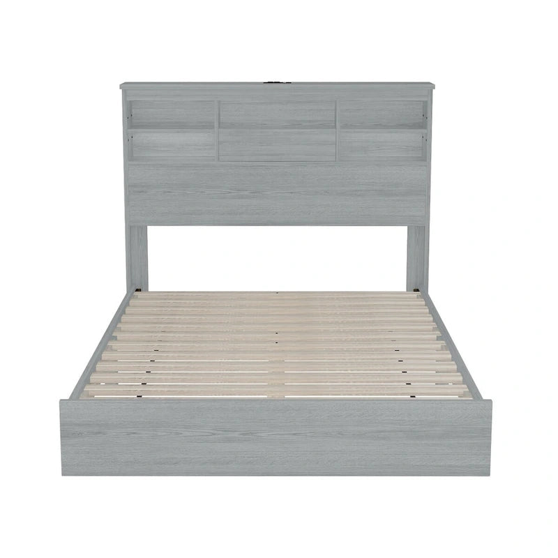 4-Pieces Bedroom Sets Queen Size Wooden Bed with 2 Nightstands and 1 Dresser