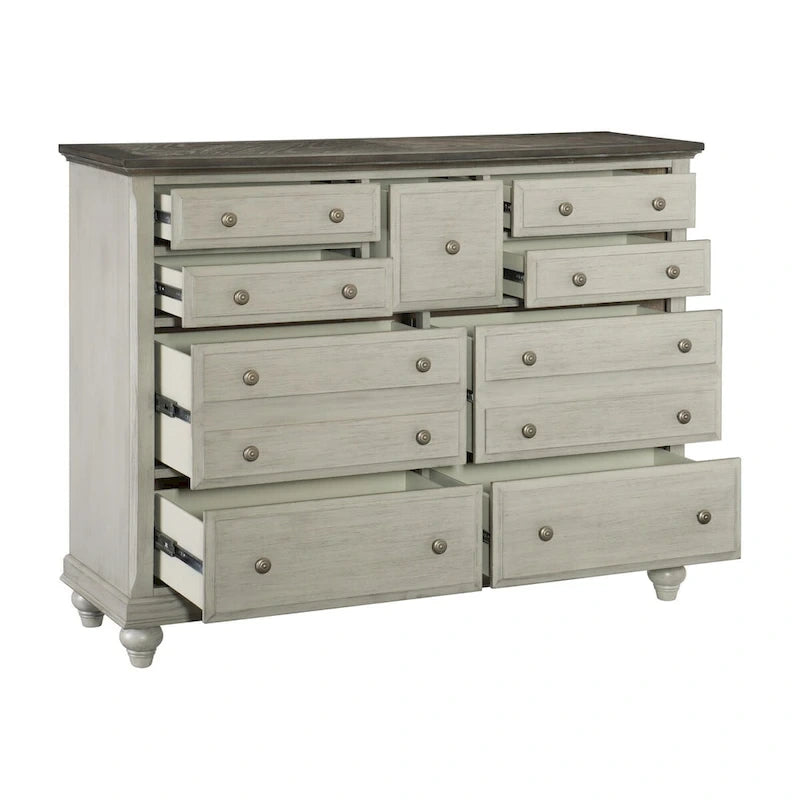 Light Gray Bedroom 6pc Set Bed Nightstands Dresser Mirror Chest