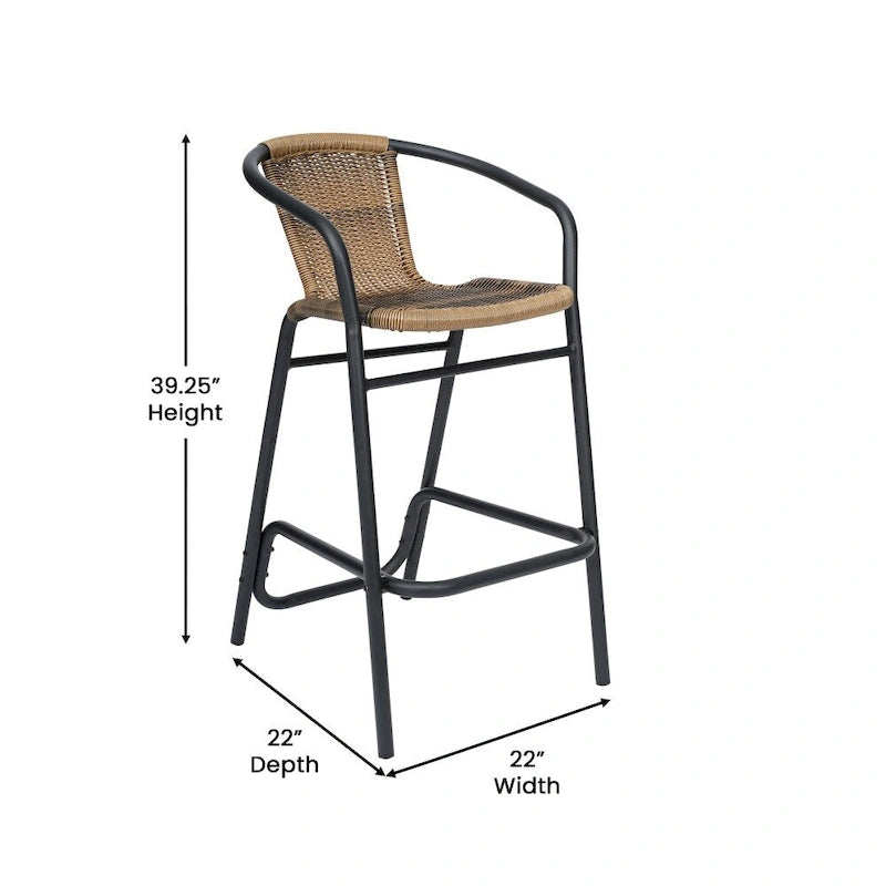 Commercial Indoor-Outdoor Rattan Restaurant Barstool with Aluminum Frame-Set of 4
