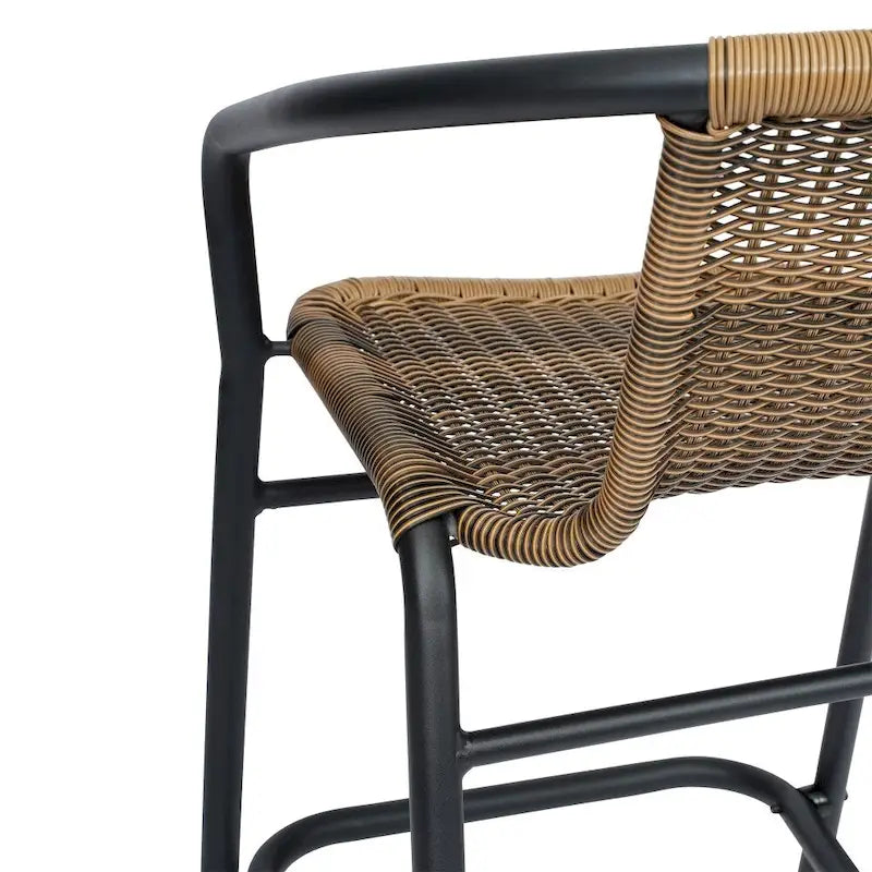 Commercial Indoor-Outdoor Rattan Restaurant Barstool with Aluminum Frame-Set of 4