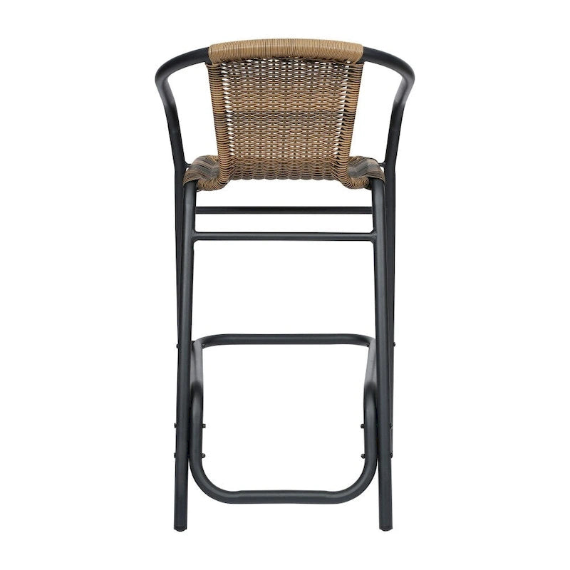 Commercial Indoor-Outdoor Rattan Restaurant Barstool with Aluminum Frame-Set of 4