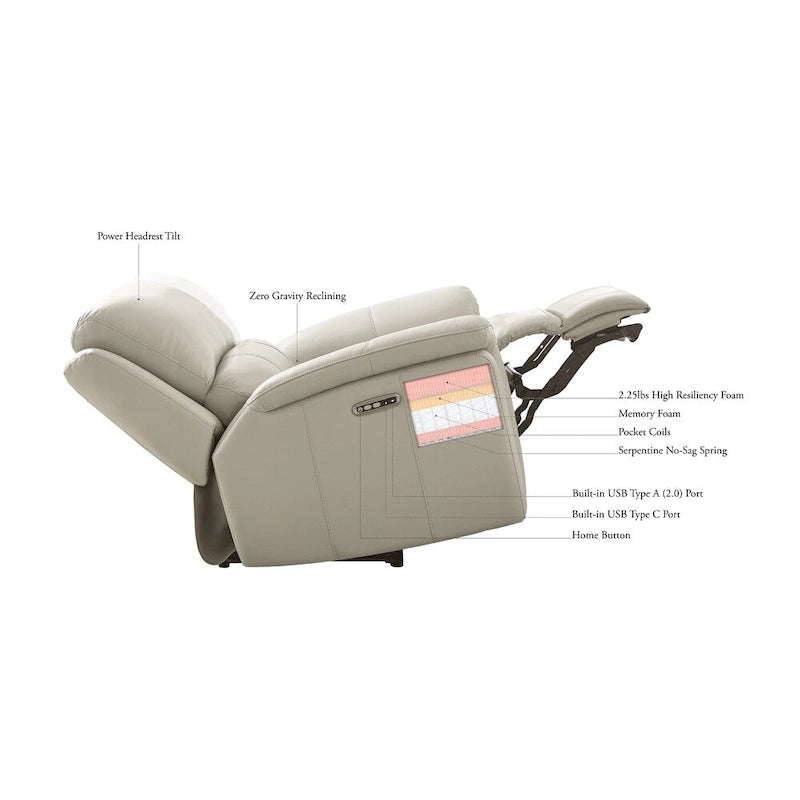 Hydeline Vienna Zero Gravity Power Recline and Headrest Top Grain Leather Recliner