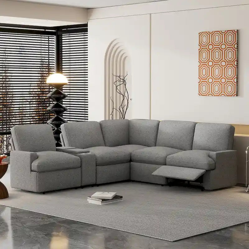 104 Power Recliner Corner Sofa Home Theater Reclining Sofa Sectional Couches with Storage Box, Cup Holders, USB Ports