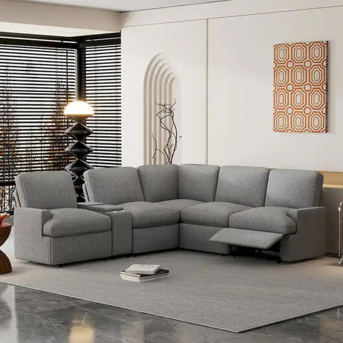 104 Power Recliner Corner Sofa Home Theater Reclining Sofa Sectional Couches with Storage Box, Cup Holders, USB Ports
