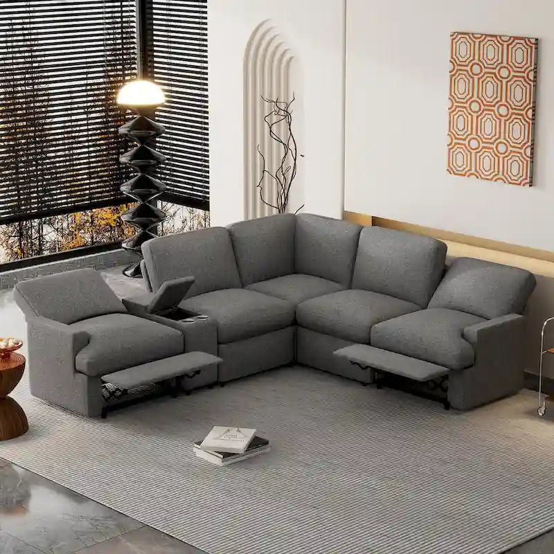 104 Power Recliner Corner Sofa Home Theater Reclining Sofa Sectional Couches with Storage Box, Cup Holders, USB Ports