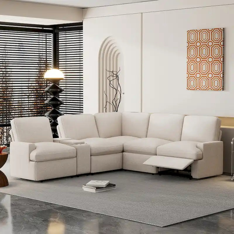 104 Power Recliner Corner Sofa Home Theater Reclining Sofa Sectional Couches with Storage Box, Cup Holders, USB Ports