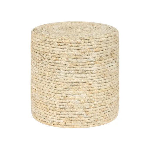 Adeco Round Ottoman Natural Cattail Hand Weave Foot Stool