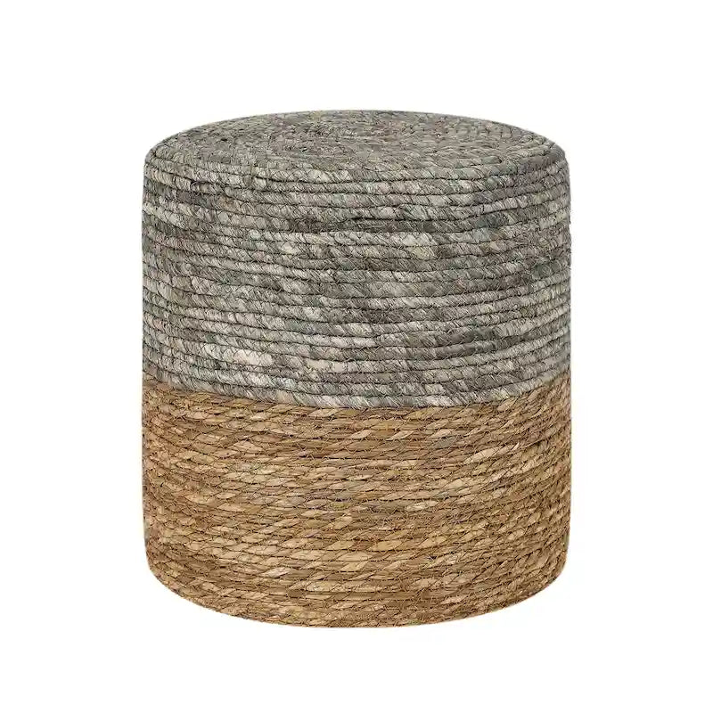 Adeco Round Ottoman Natural Cattail Hand Weave Foot Stool