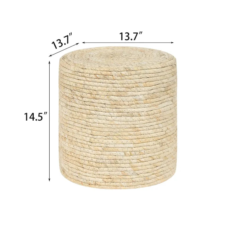 Adeco Round Ottoman Natural Cattail Hand Weave Foot Stool