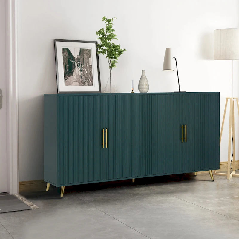 Wood TV Stand with Storage Cabinet & Adjustable Shelves, Media TV Console for Living Room Bedroom