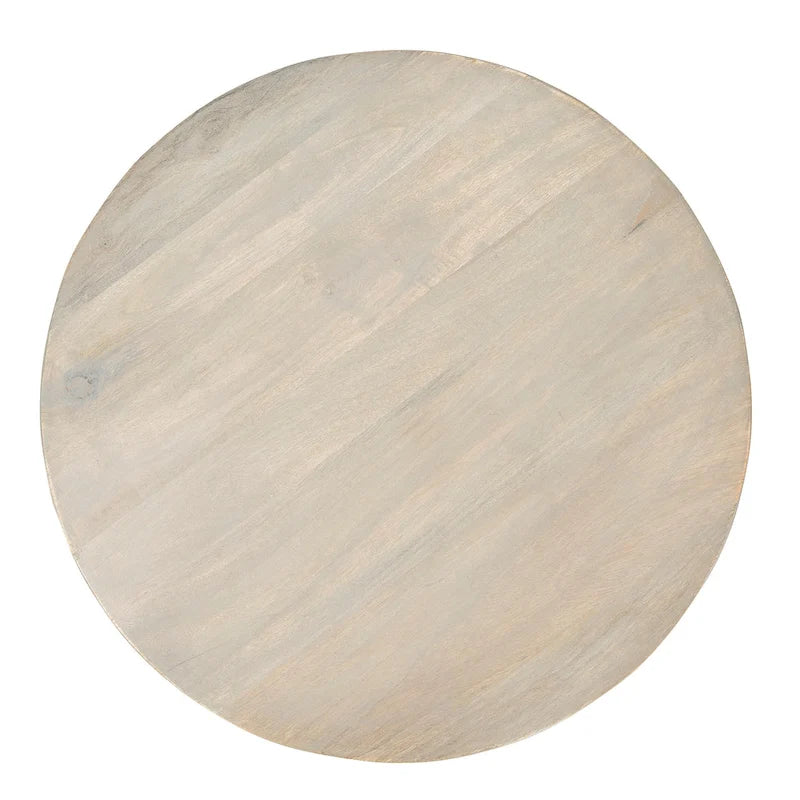 Round Mango Wood Table with 2 Cane Shelves
