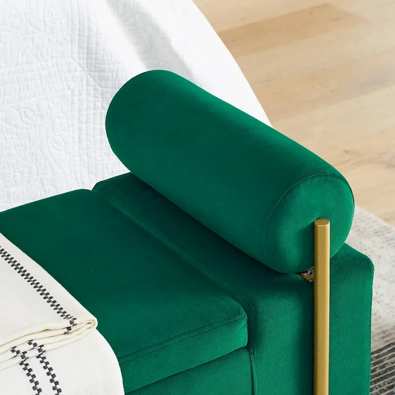 GEITIN Upholstered Velvet Storage Bench with Cylindrical Arms