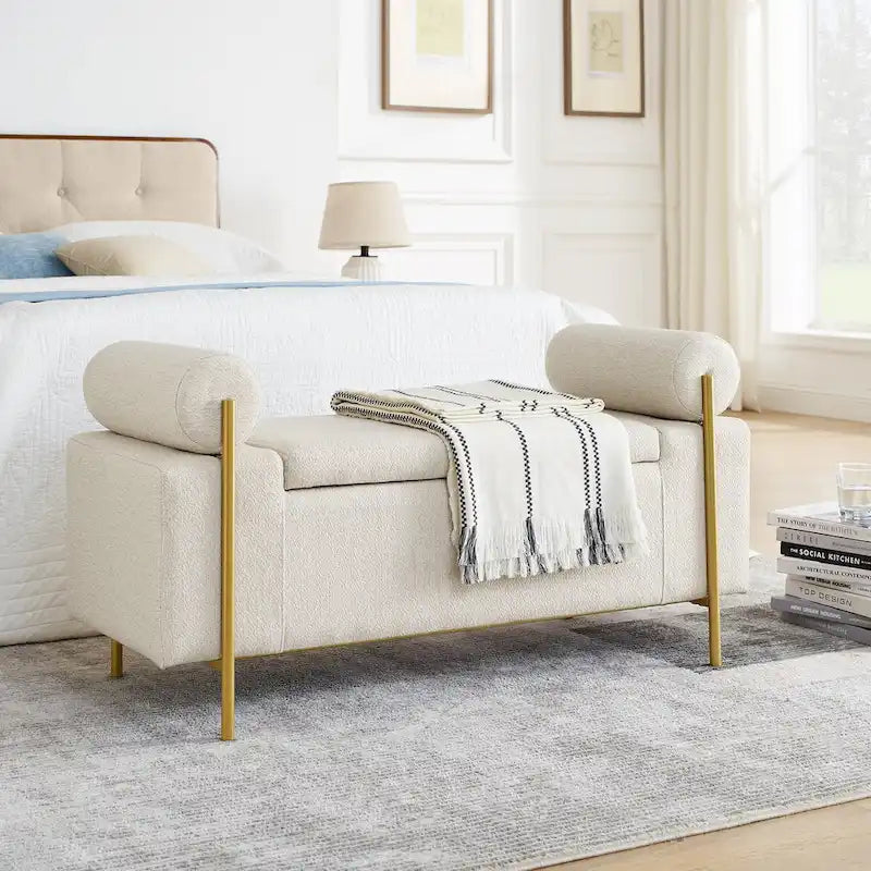 GEITIN Upholstered Velvet Storage Bench with Cylindrical Arms