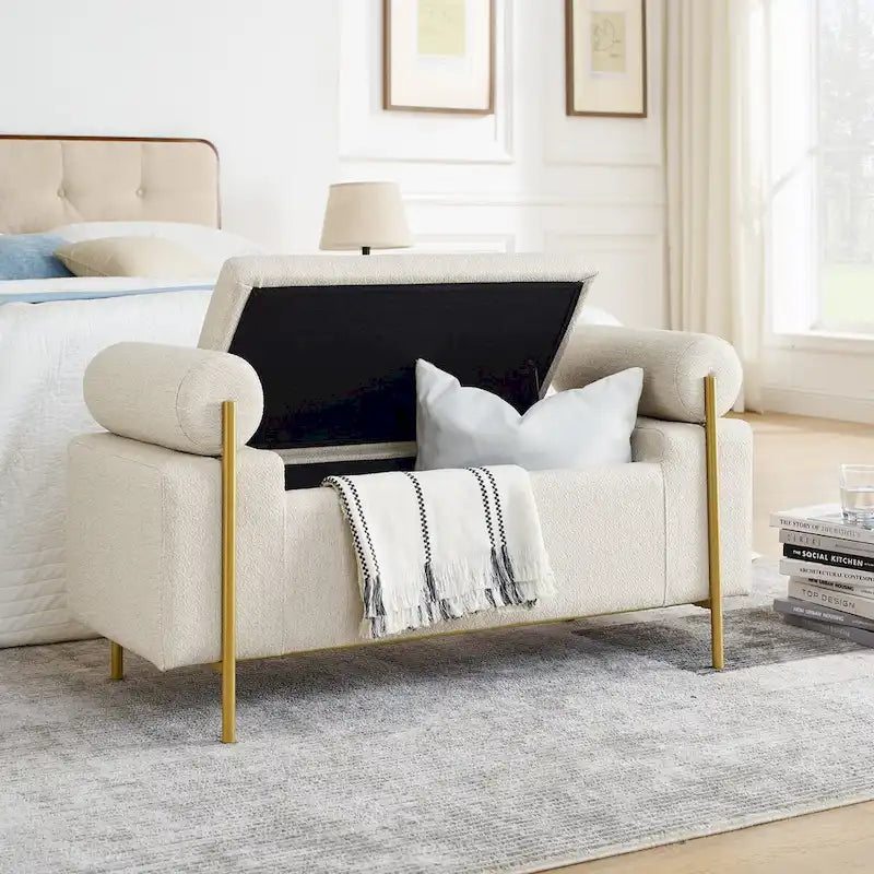 GEITIN Upholstered Velvet Storage Bench with Cylindrical Arms