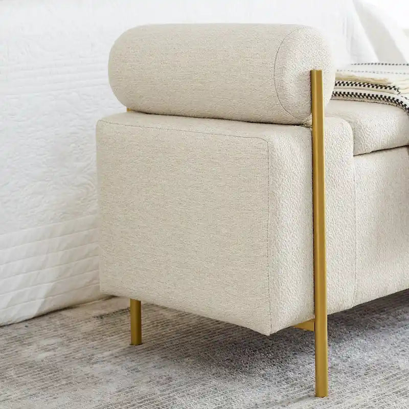 GEITIN Upholstered Velvet Storage Bench with Cylindrical Arms