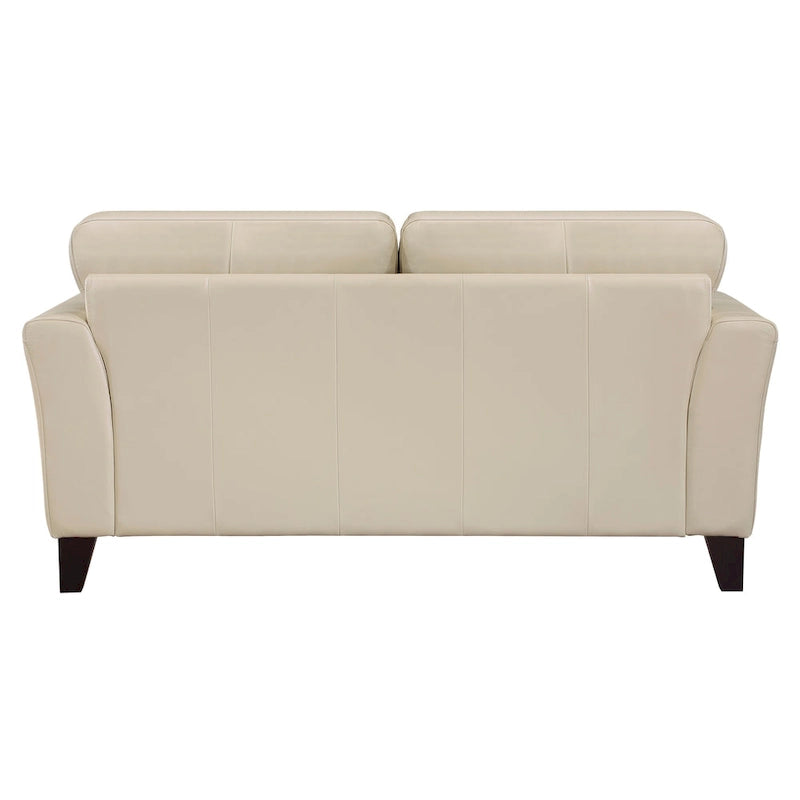 Lisa 71 Inch Loveseat, Cream Top Grain and Split Leather Brown Solid Wood