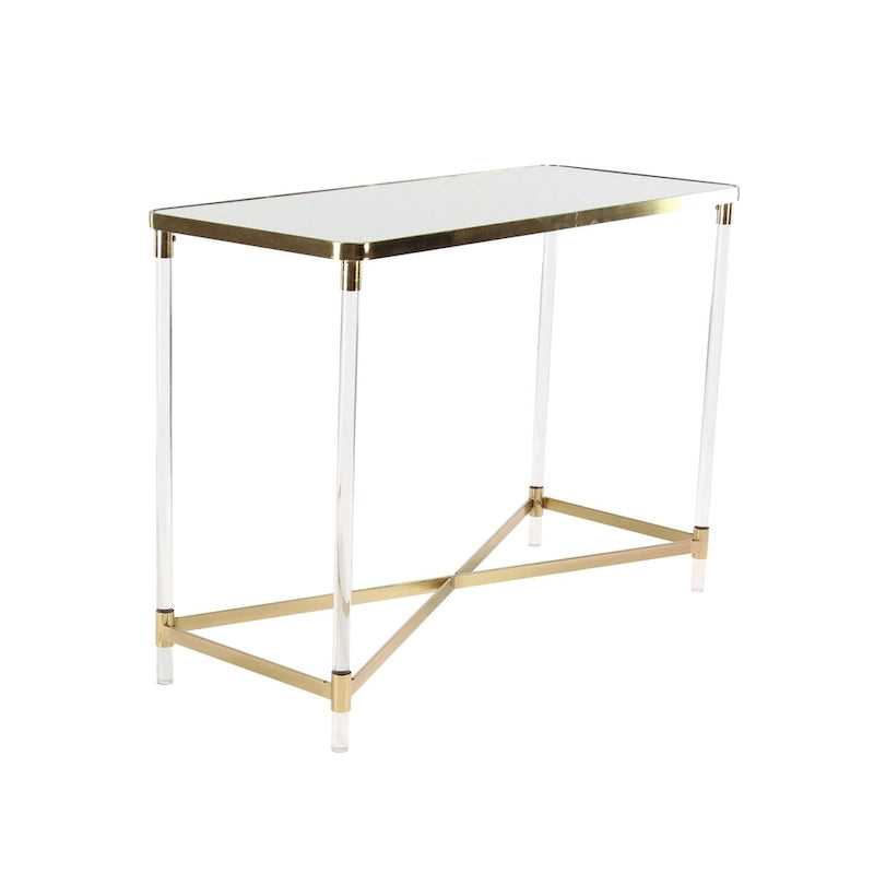 Metal Console Table with Mirrored Top and Acrylic Legs - Gold or Silver - Roche River Decor