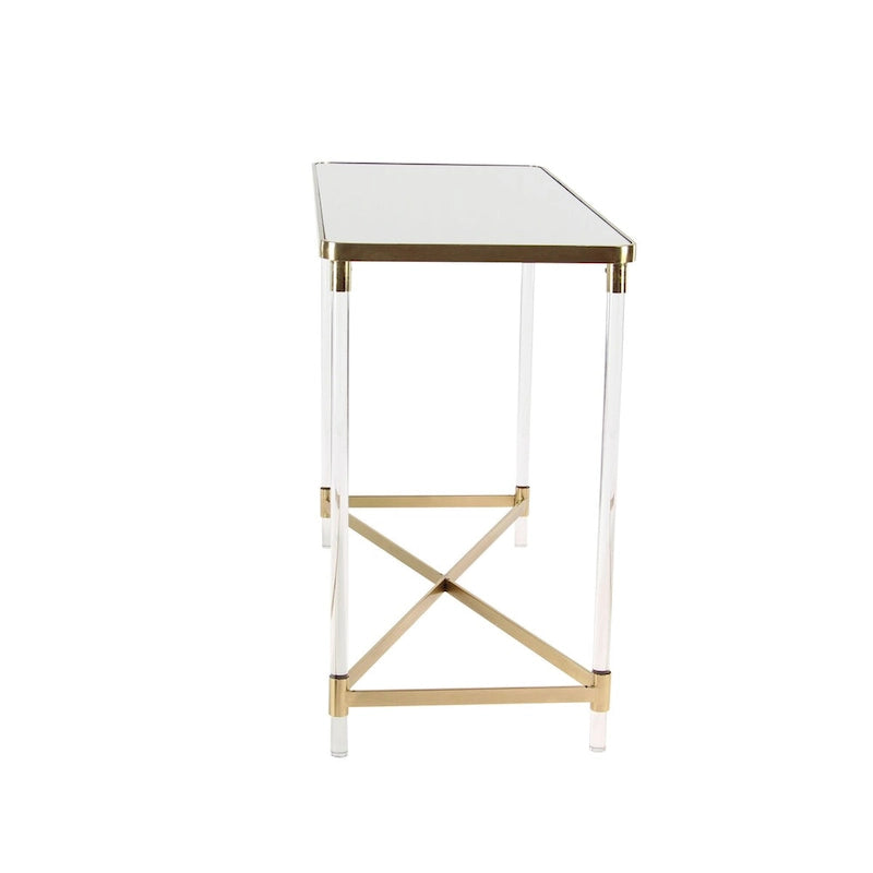 Metal Console Table with Mirrored Top and Acrylic Legs - Gold or Silver - Roche River Decor