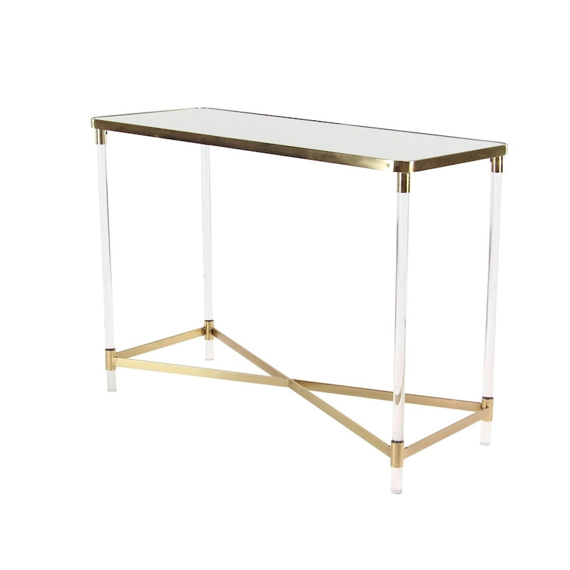 Metal Console Table with Mirrored Top and Acrylic Legs - Gold or Silver - Roche River Decor