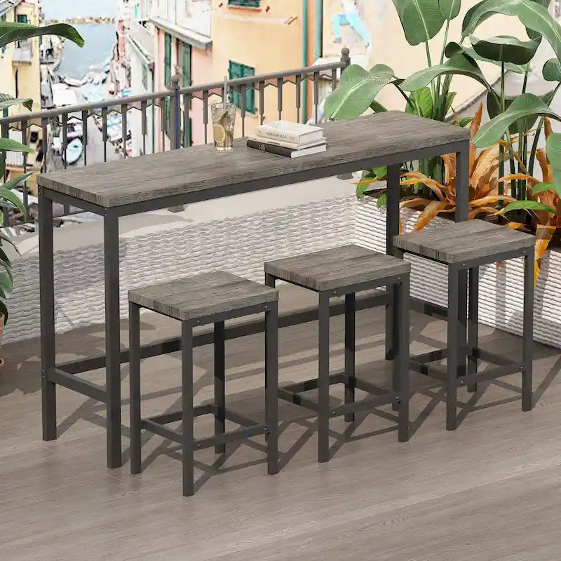 Modern Design Kitchen Dining Table, Pub Table, Long Dining Table Set with 3 Stools, Easy Assembly