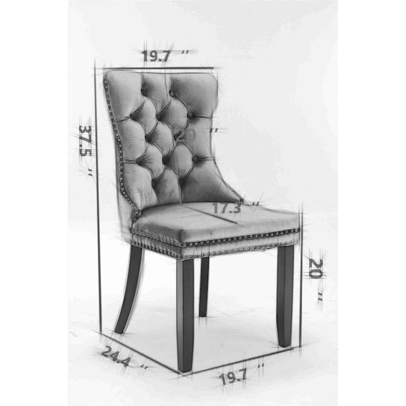 High-end Tufted Solid Wood Contemporary Flax Upholstered Linen Dining Chair with Wood Legs Nailhead Trim 2-Pcs Set