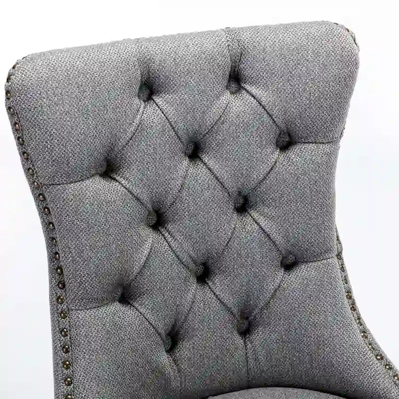 High-end Tufted Solid Wood Contemporary Flax Upholstered Linen Dining Chair with Wood Legs Nailhead Trim 2-Pcs Set