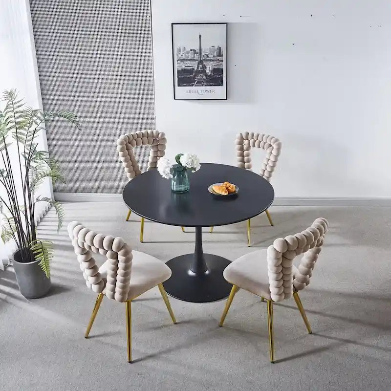 Modern Chair(set of 4 ) with Iron Tube Legs, Soft Cushions and Comfortable Backrest, Suitable for Dining Room, Living Room