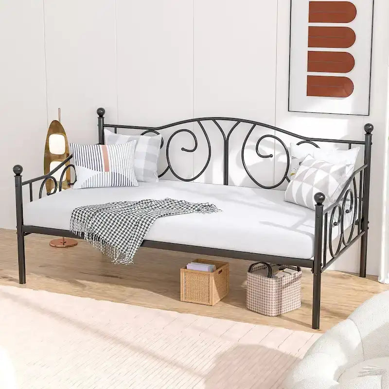 Javlergo Twin Metal Daybed Frame with Slats, Classic Mattress Foundation, No Box Spring Needed