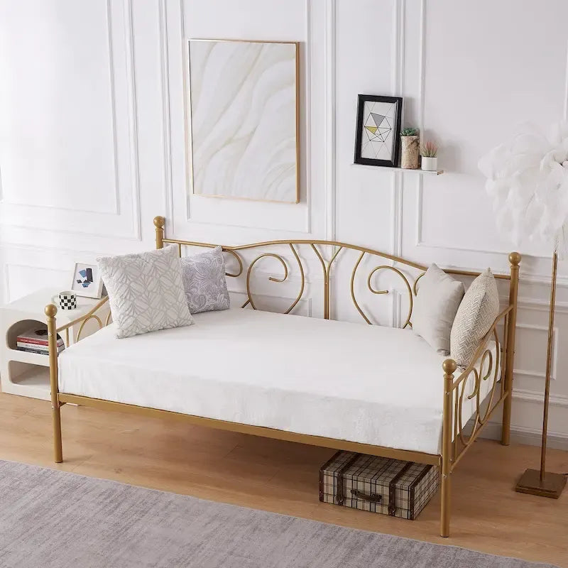 Javlergo Twin Metal Daybed Frame with Slats, Classic Mattress Foundation, No Box Spring Needed