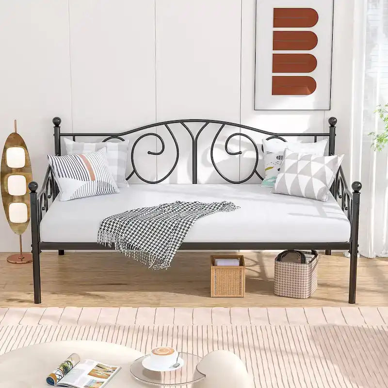 Javlergo Twin Metal Daybed Frame with Slats, Classic Mattress Foundation, No Box Spring Needed