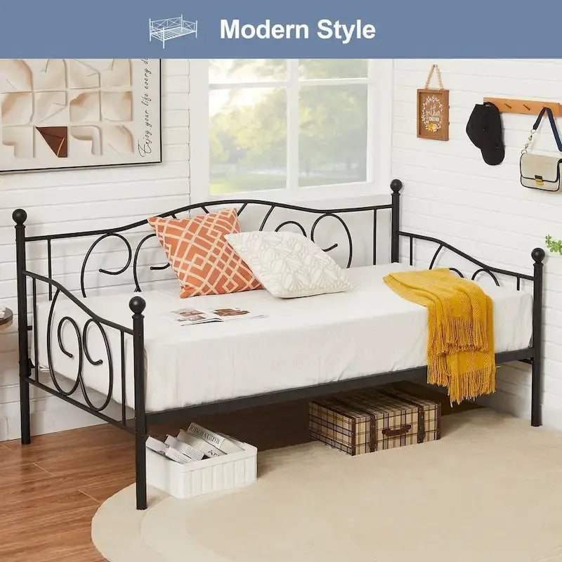 Javlergo Twin Metal Daybed Frame with Slats, Classic Mattress Foundation, No Box Spring Needed