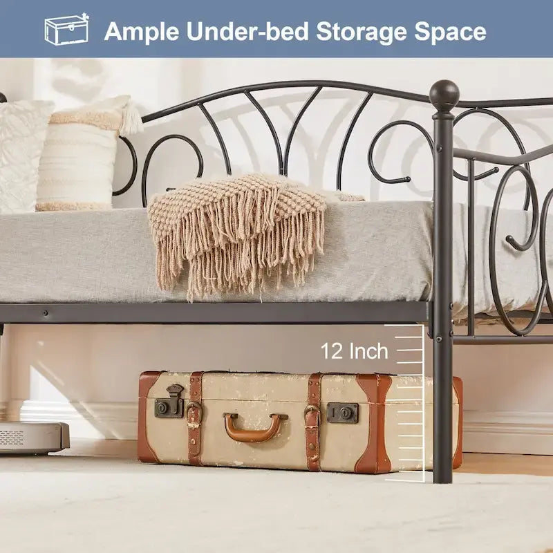 Javlergo Twin Metal Daybed Frame with Slats, Classic Mattress Foundation, No Box Spring Needed