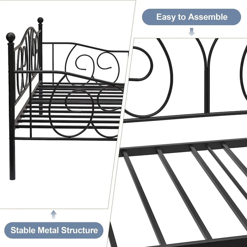 Javlergo Twin Metal Daybed Frame with Slats, Classic Mattress Foundation, No Box Spring Needed