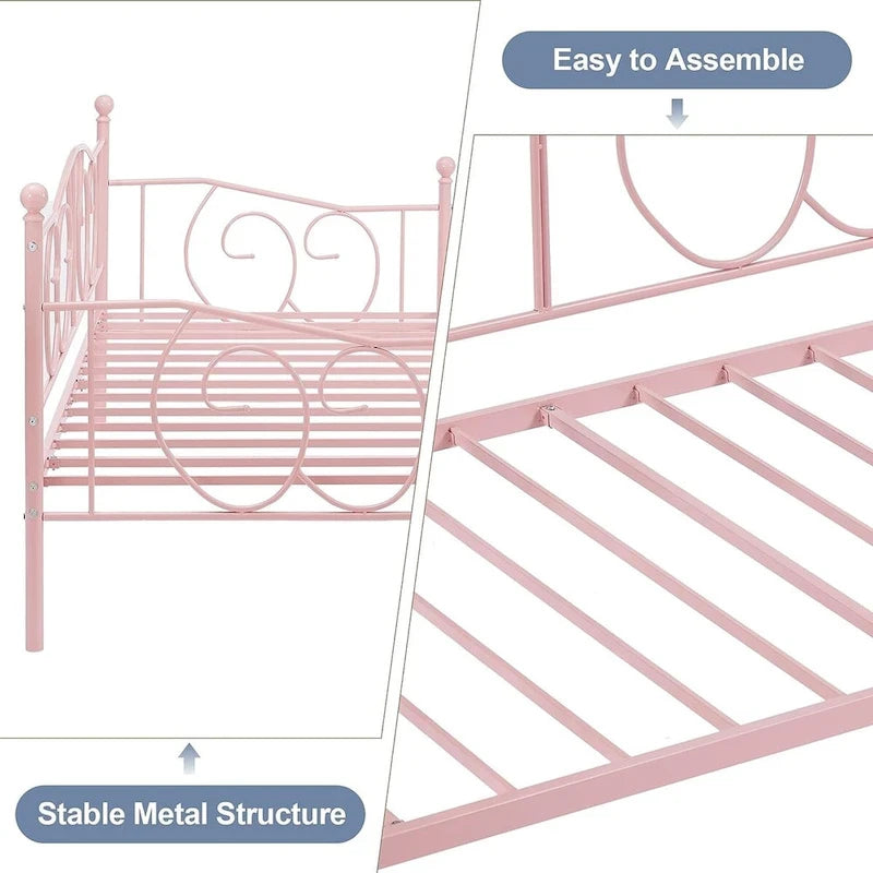 Javlergo Twin Metal Daybed Frame with Slats, Classic Mattress Foundation, No Box Spring Needed