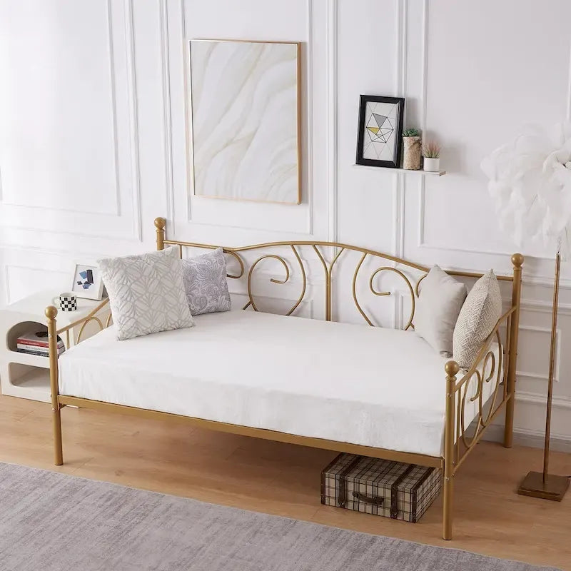 Javlergo Twin Metal Daybed Frame with Slats, Classic Mattress Foundation, No Box Spring Needed