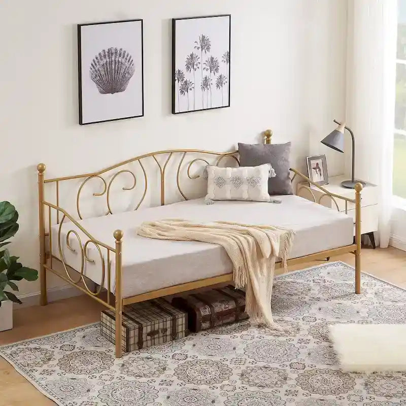 Javlergo Twin Metal Daybed Frame with Slats, Classic Mattress Foundation, No Box Spring Needed