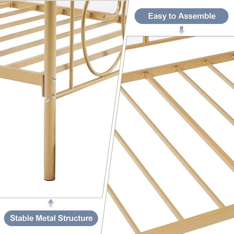Javlergo Twin Metal Daybed Frame with Slats, Classic Mattress Foundation, No Box Spring Needed