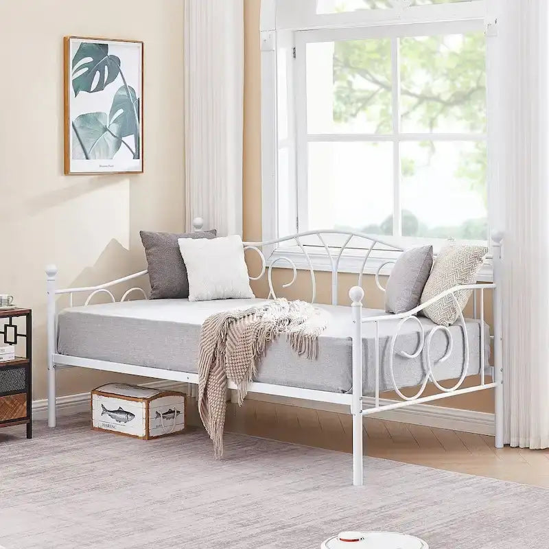Javlergo Twin Metal Daybed Frame with Slats, Classic Mattress Foundation, No Box Spring Needed