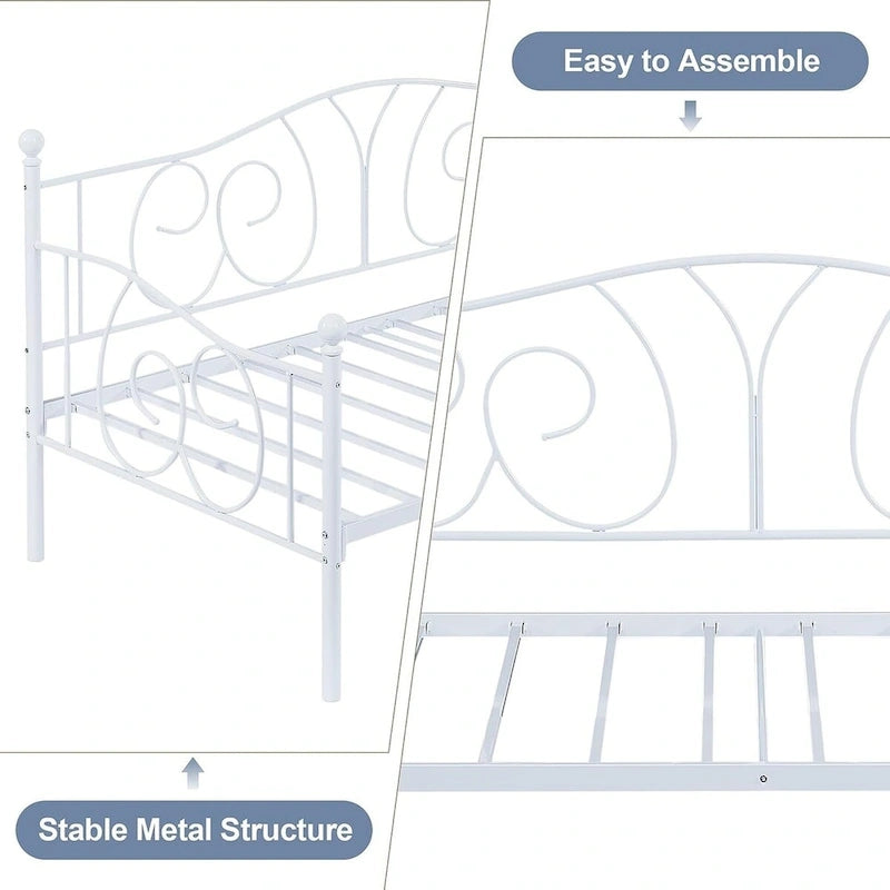 Javlergo Twin Metal Daybed Frame with Slats, Classic Mattress Foundation, No Box Spring Needed